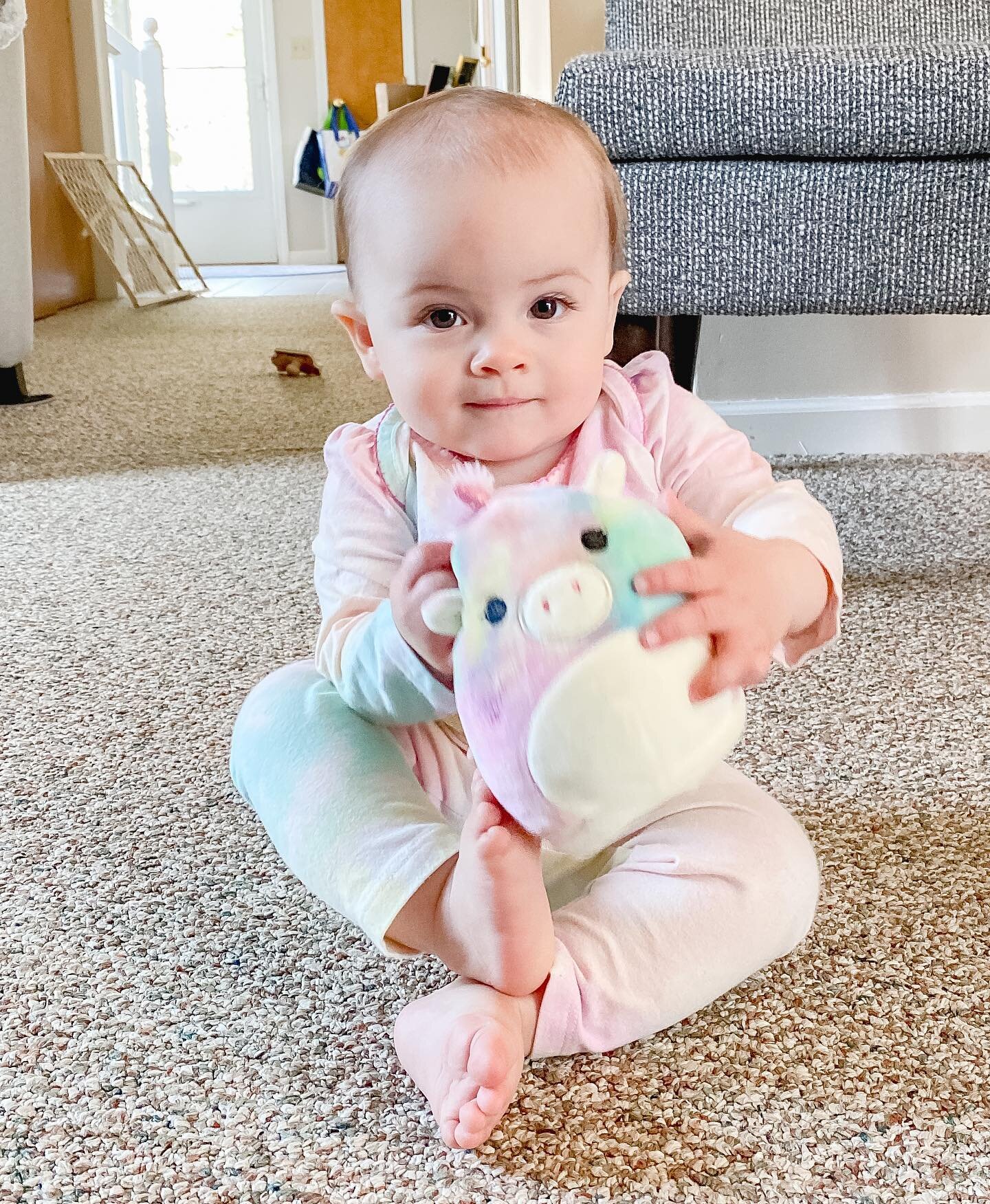 Today my daughter is eleven months old🌟
-
To celebrate the occasion, she is dressed to match her favorite toy: a rainbow tie-dye unicorn we call Bob. 🌈🦄
-
I read somewhere that parenthood is &lsquo;the constant tension between counting down the ho