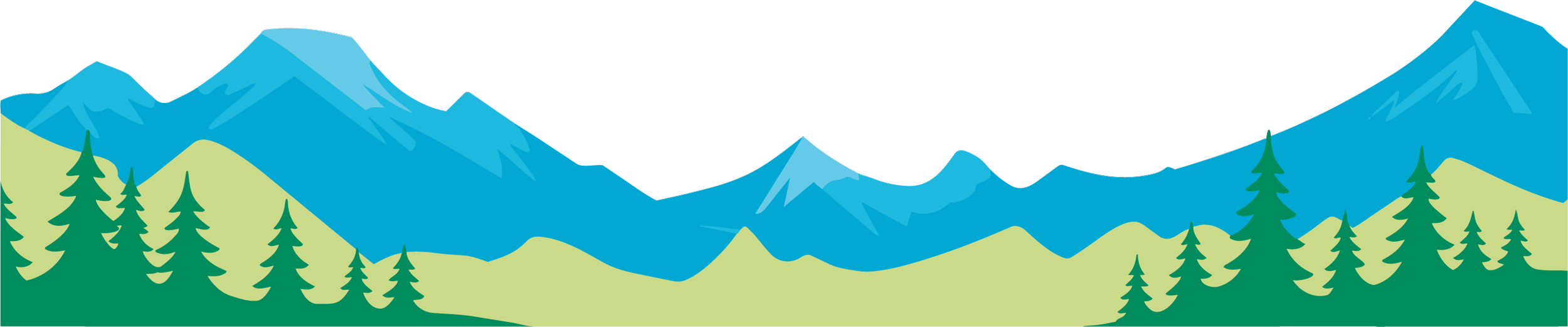 Blue and green mountains and trees