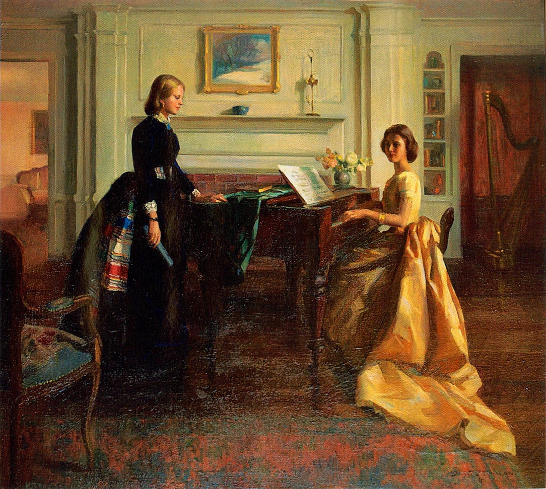 Piano in Parlor with Two Women