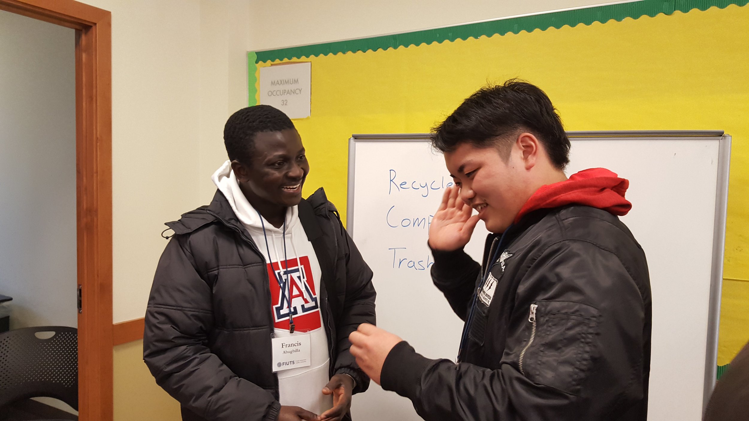 International Student speaking with a visiting programs student