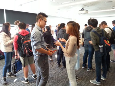 Students getting to know each other at the Welcome Event