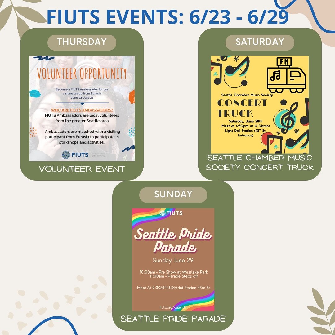 Check out what&rsquo;s happening in the world of FIUTS this week! From volunteer opportunities to concert trucks and Pride parade, FIUTS has got you covered. 

Sign up for any of our events using our link in bio. 

#FIUTS #FIUTSCommunity #Seattle #Ev
