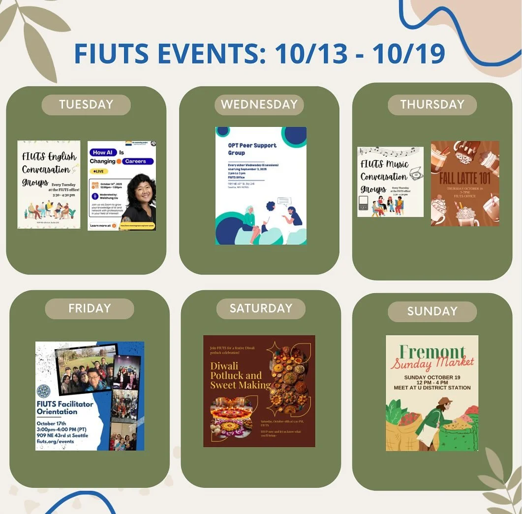 Looking for some fall excitement and community? Come to our events this week! Check out the calendar on our website for more information. 🗓️🎉 #FIUTSevents #CommunityBuilding #FIUTS #JoinUs #seattleevents #StudentLife