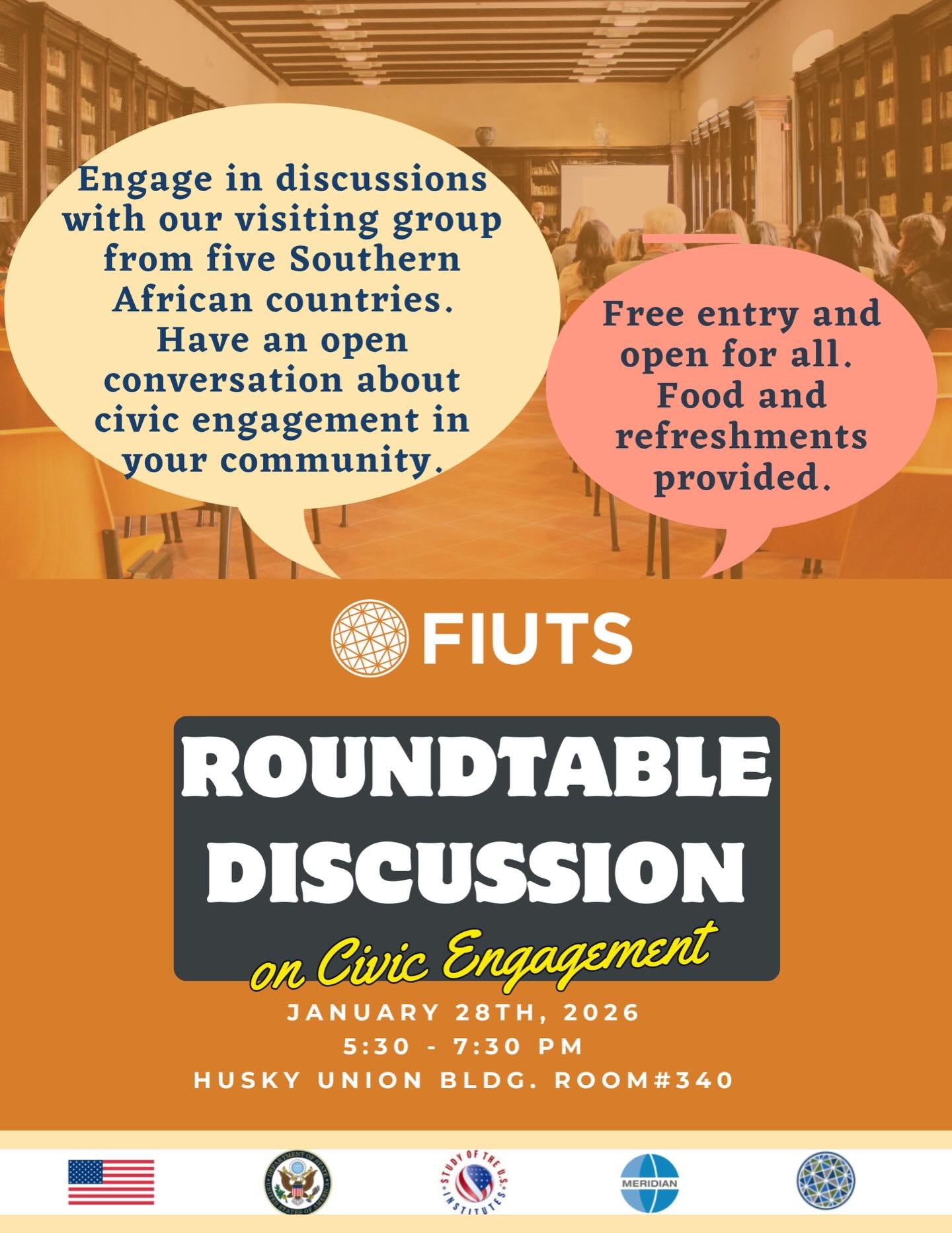 Join an open conversation with a visiting group from five Southern African countries.
Jan 28 | 5:30&ndash;7:30 PM
Husky Union Bldg, Room 340
Free food | Open to all

Registration Link in the Bio