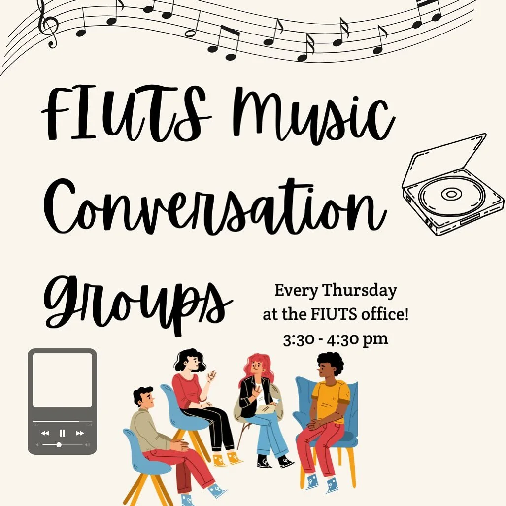 FIUTS is hosting a Music Conversation Group THIS Thursday (2/26) from 3:30-4:30PM right at the FIUTS Office! Stop by to practice your English, learn about diverse music, or receive awesome music recommendations! 🎶😎

To register and more information