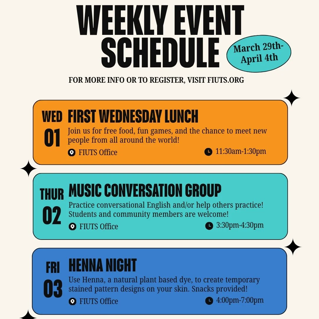 Got some extra free time and want to meet some new friends? Come to a FIUTS event this week! For more details or to register for an event, please visit FIUTS.org!

#seattle #universityofwashington #FIUTS #fiuts_nw #seattleuniversity #seattleu #intern