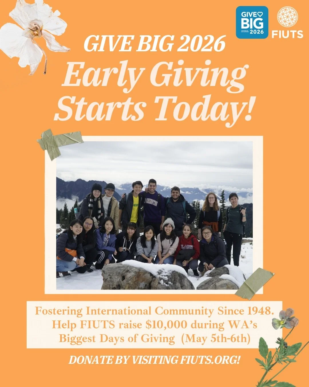 Early giving to GIVE BIG 2026 starts NOW! 🤩

Support FIUTS in helping us create lifelong connections across cultures 🌷🧡

Scan the QR code or check out fiuts.org! ☺️