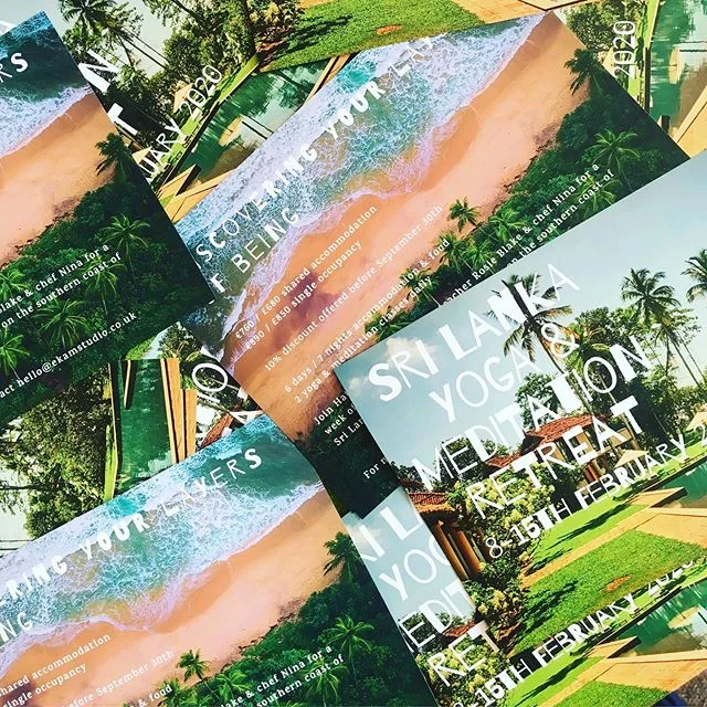 2020 yoga retreat Sri Lanka flyers have arrived. 10% discount if booked by end of Sept. whos up for joining fabulous chef @ninor &amp; yoga teacher Rosie Blake for a week on the relaxing, calming shores of Sri Lanka feb 8-15th 2020. #yogatetreat 🕊