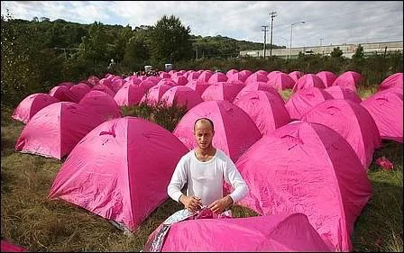 Seattle's Nickelsville Encampment sporting pink tents to draw political attention to their plight. 2008