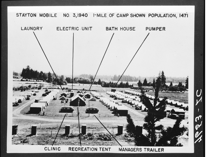 A Federal Transient Camp near Kalamath Oregon. Photo credit: Dorothea Lange.