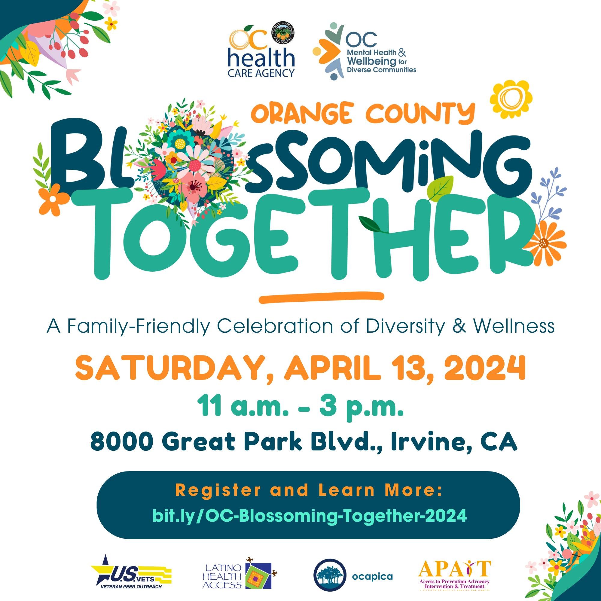 Hey, Orange County! 

🌸 Do you have what you need to bloom where you&rsquo;re planted? 🌸

Plant the seeds of your success this spring at Blossoming Together - A Family-
Friendly Celebration of Diversity and Wellness!

⁉️ What: a no-cost, family-fri