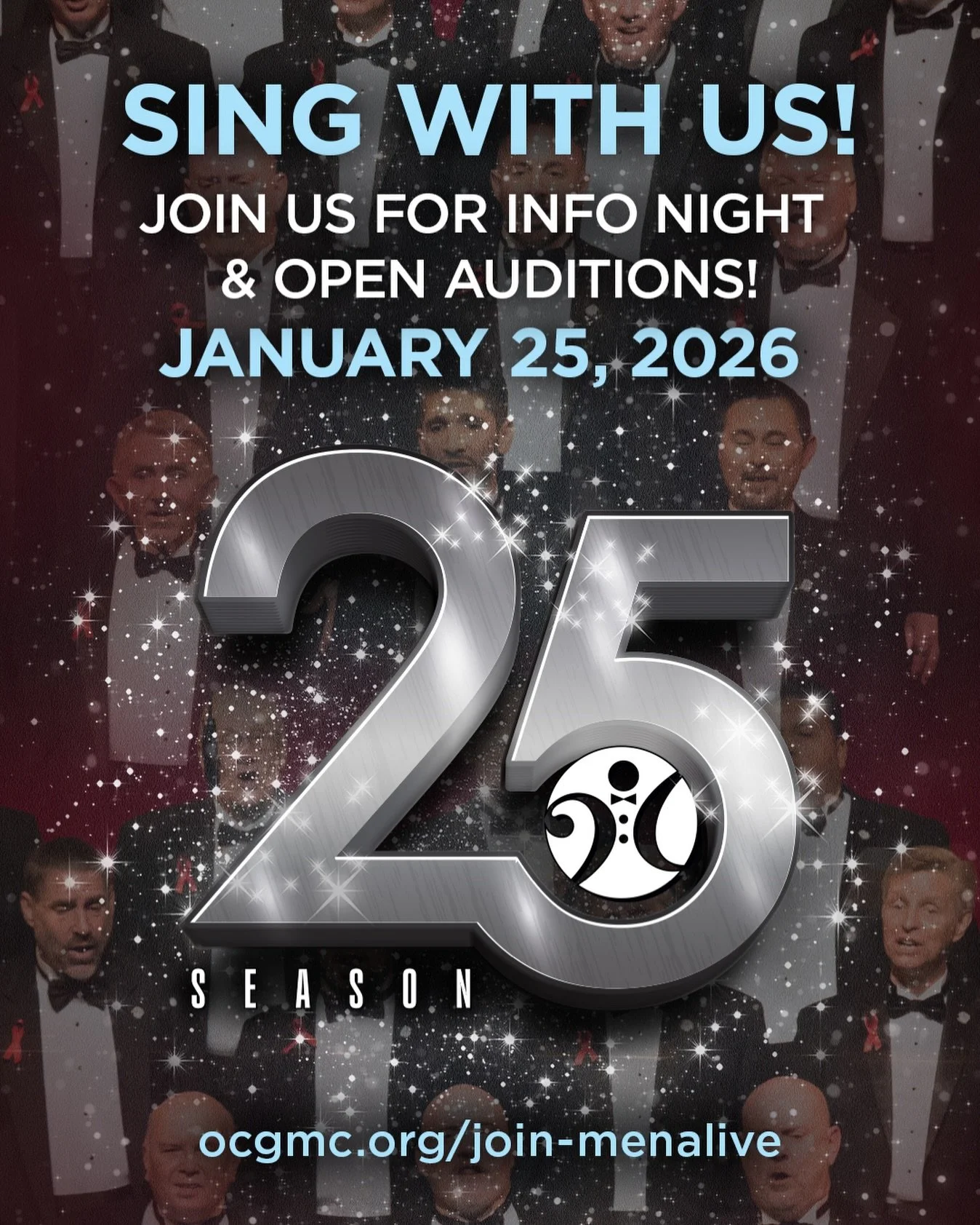 Be a part of our 25th Anniversary Season by auditioning to SING WITH US!

Join us for our next INFO NIGHT + OPEN AUDITIONS on Sunday, January 25, 2026!

For details, visit us at 🌐 ocgmc.org/join-menalive

BOOK YOUR SPOT NOW!