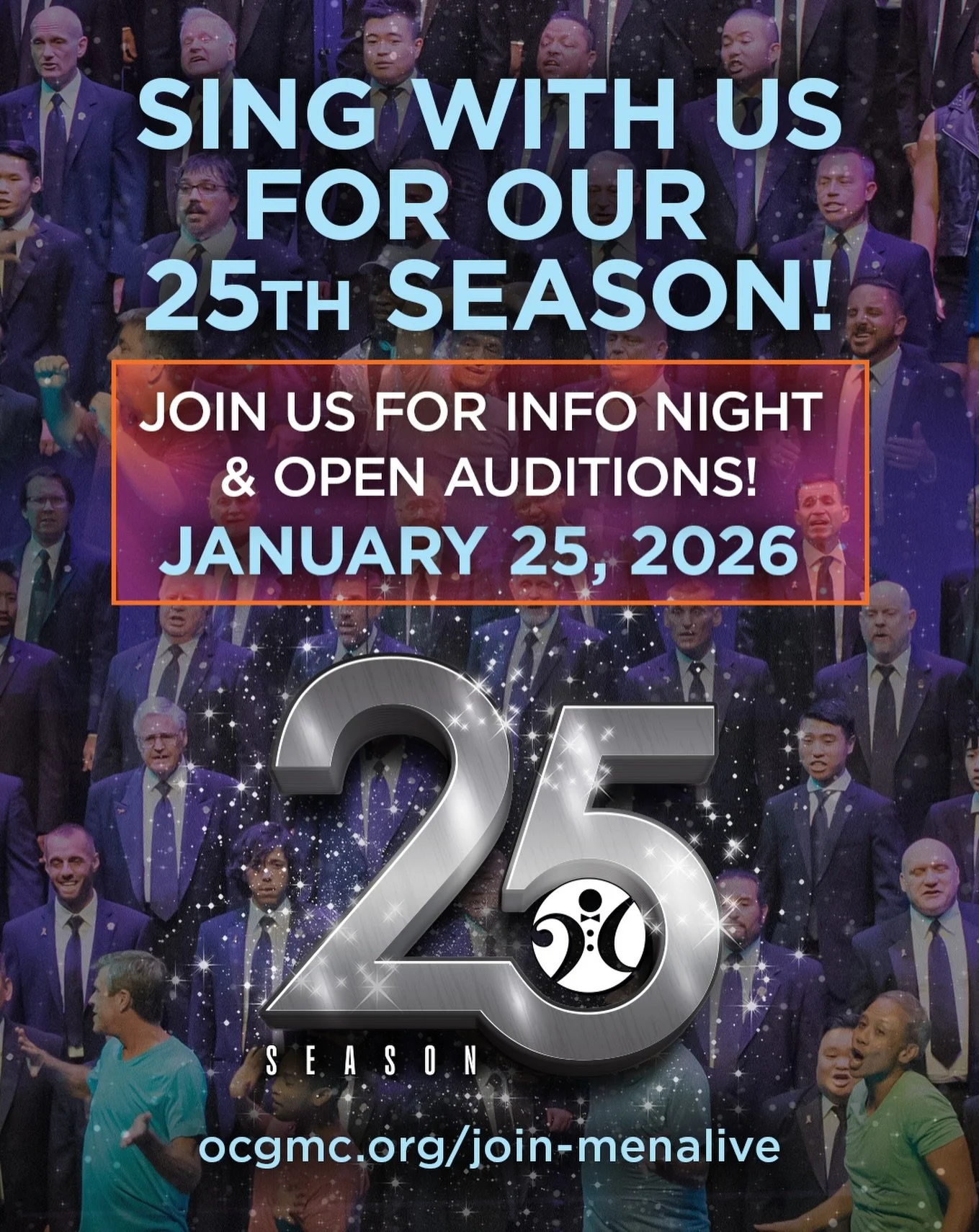Be a part of our 25th Anniversary Season by auditioning to SING WITH US!

Join us for our next INFO NIGHT + OPEN AUDITIONS on Sunday, January 25, 2026!

For details or to sign up, visit us at 🌐 ocgmc.org/join-menalive

BOOK YOUR SPOT NOW!
