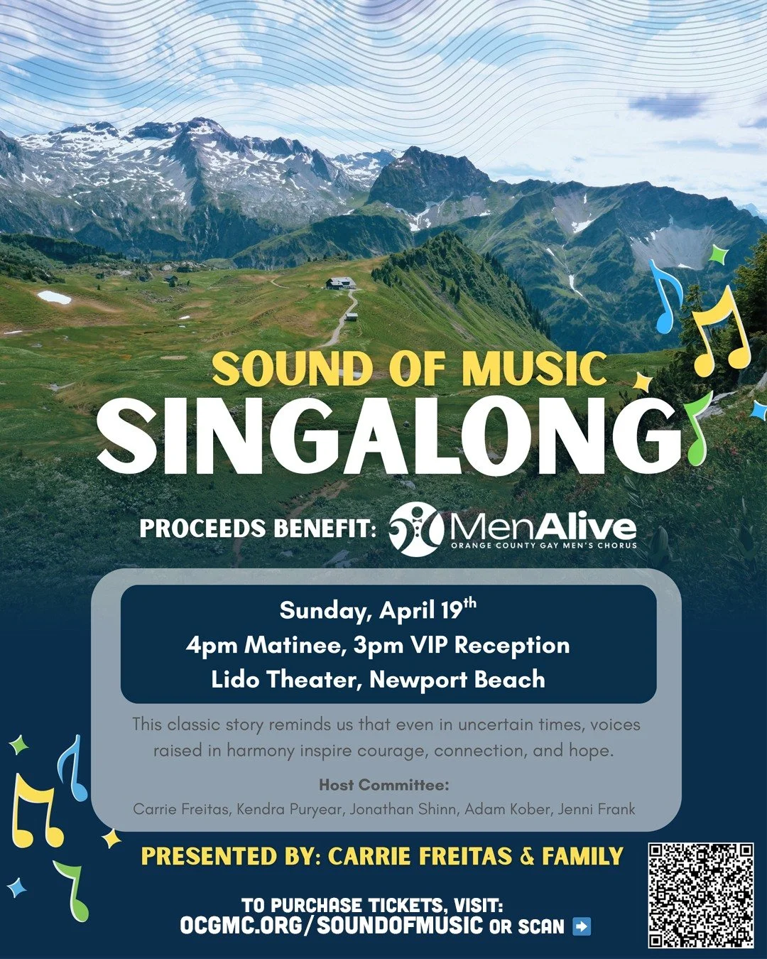 The hills are alive... and so are we! 🎶 

Join us for a Sound of Music Singalong benefiting MenAlive on Sunday, April 19 at @lidotheaternewportbeach in Newport Beach.  Presented by Carrie Freitas and family, come join the host committee, including M