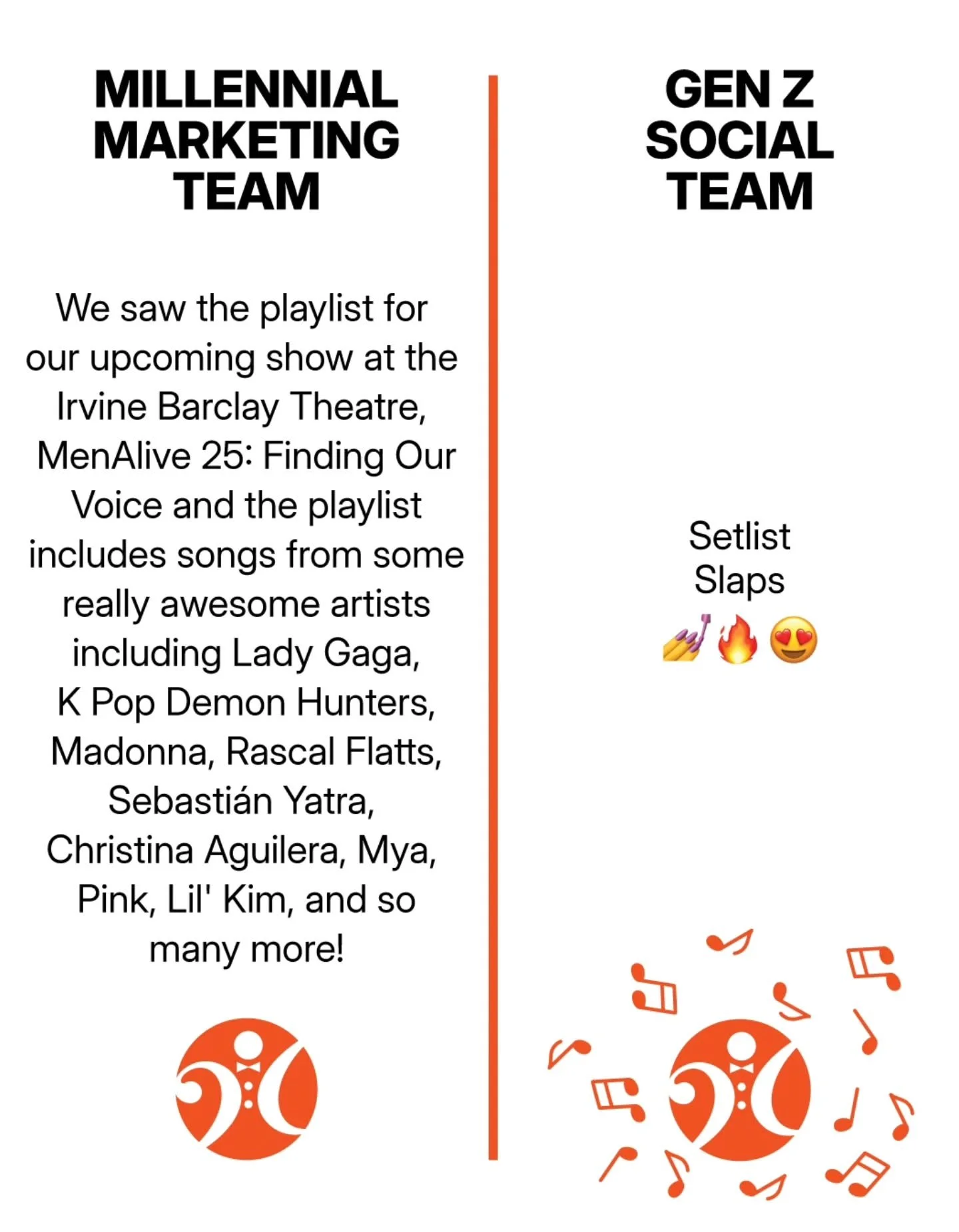 No notes! 💅

Grab your tickets for MenAlive 25: Finding Our Voice at link in the bio or, old school ocgmc.org/tickets.