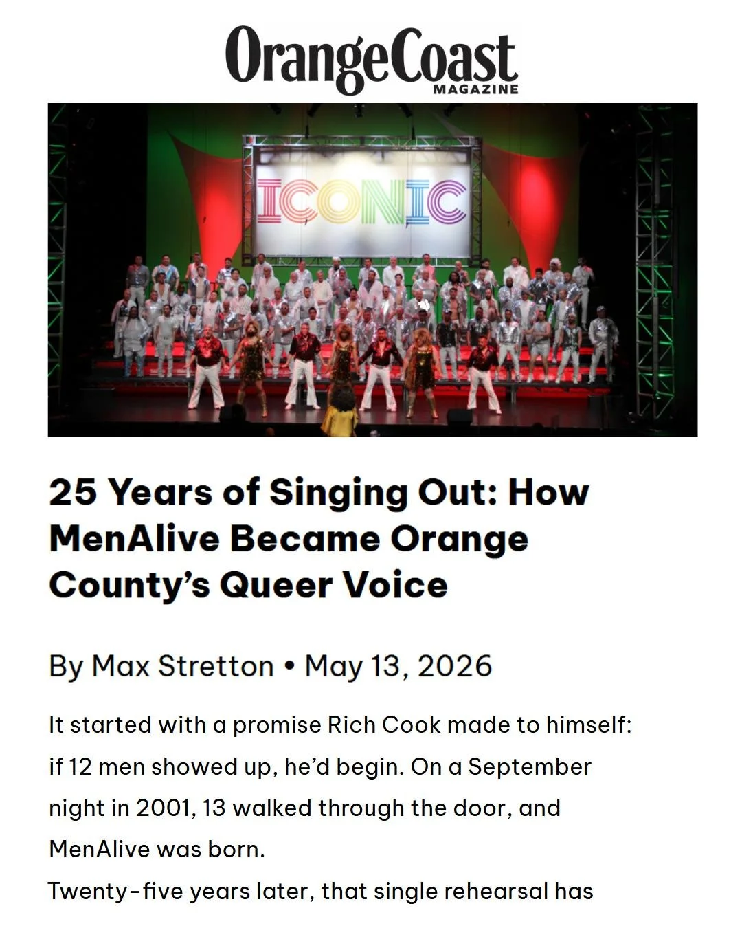 Catch the latest news bite about MenAlive and our 25th Anniversary, including MenAlive 25: Finding Our Voice, which is next week! Don't forget to grab your tickets and read the story at the link in the bio. 

#orangecounty #menalive #25thanniversary 