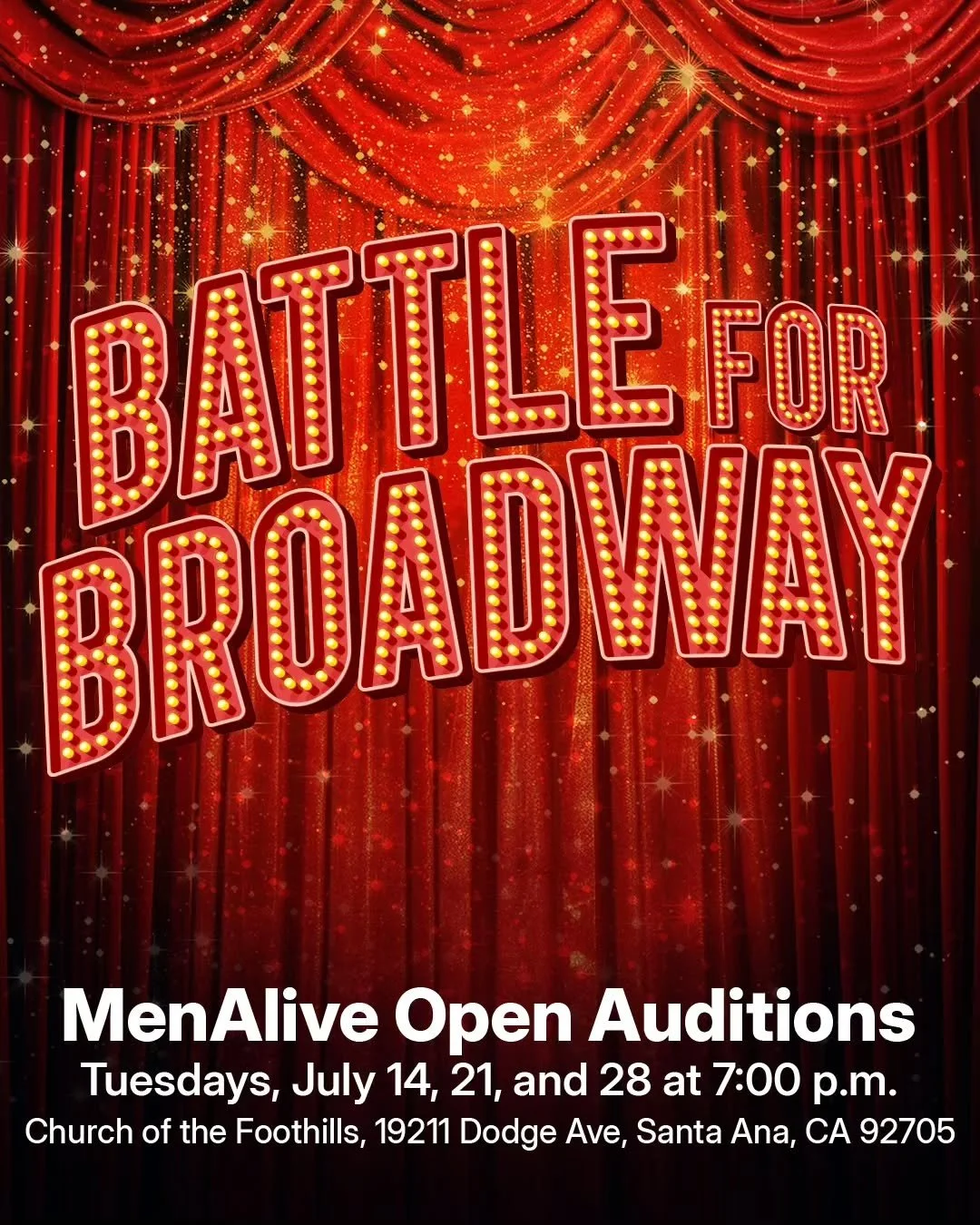 What's better than a Battle for Broadway? Perhaps singing your heart out on stage with us! 🎵 Open Auditions will take place at our first three rehearsals on Tuesdays, July 14, 21, and 28 at 7:00 p.m. at the Church of the Foothills! Click the link in