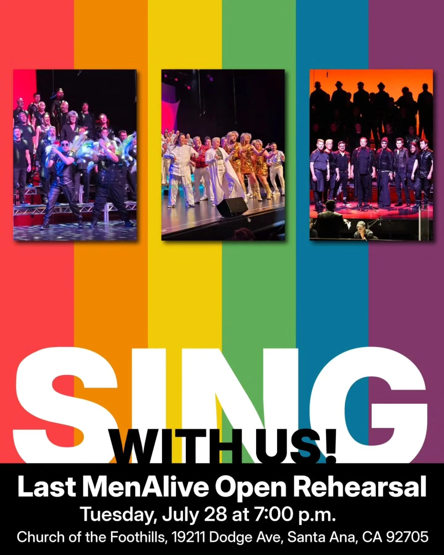 Come on down the road and sing with us for Battle for Broadway!!! One more open rehearsal + audition night this Tuesday, July 28 at 7:00 p.m. at the Church of the Foothills in Santa Ana! 

DM us, check the link in the bio, or visit ocgmc.org/join-men