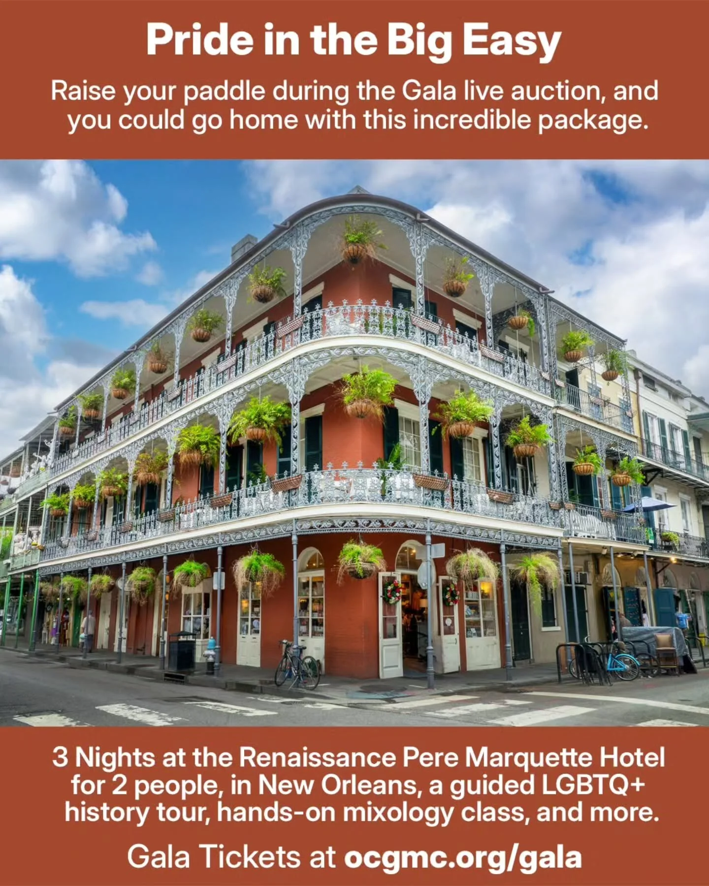 Good times in the Big Easy! 🎉

3 night stay at the Renaissance Pere Marquette Hotel for 2 people, in New Orleans, a guided LGBTQ+ history tour, a hands-on mixology class, and much more. 

Bid on this and other live auctions at the @voicesaliveoc ann
