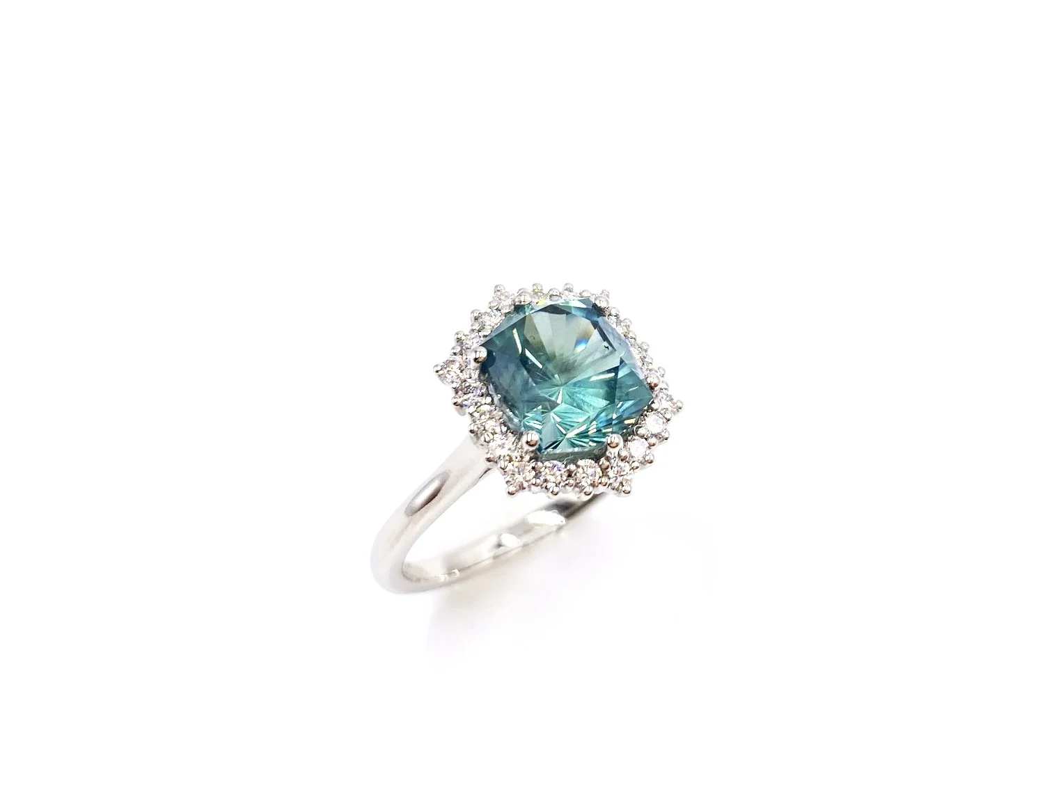 Cushion cut blue montana sapphire ring