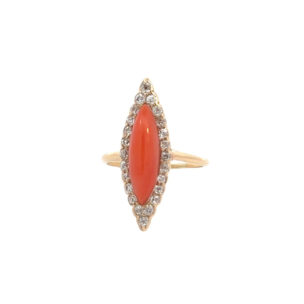 Coral and Diamond Antique Ring
