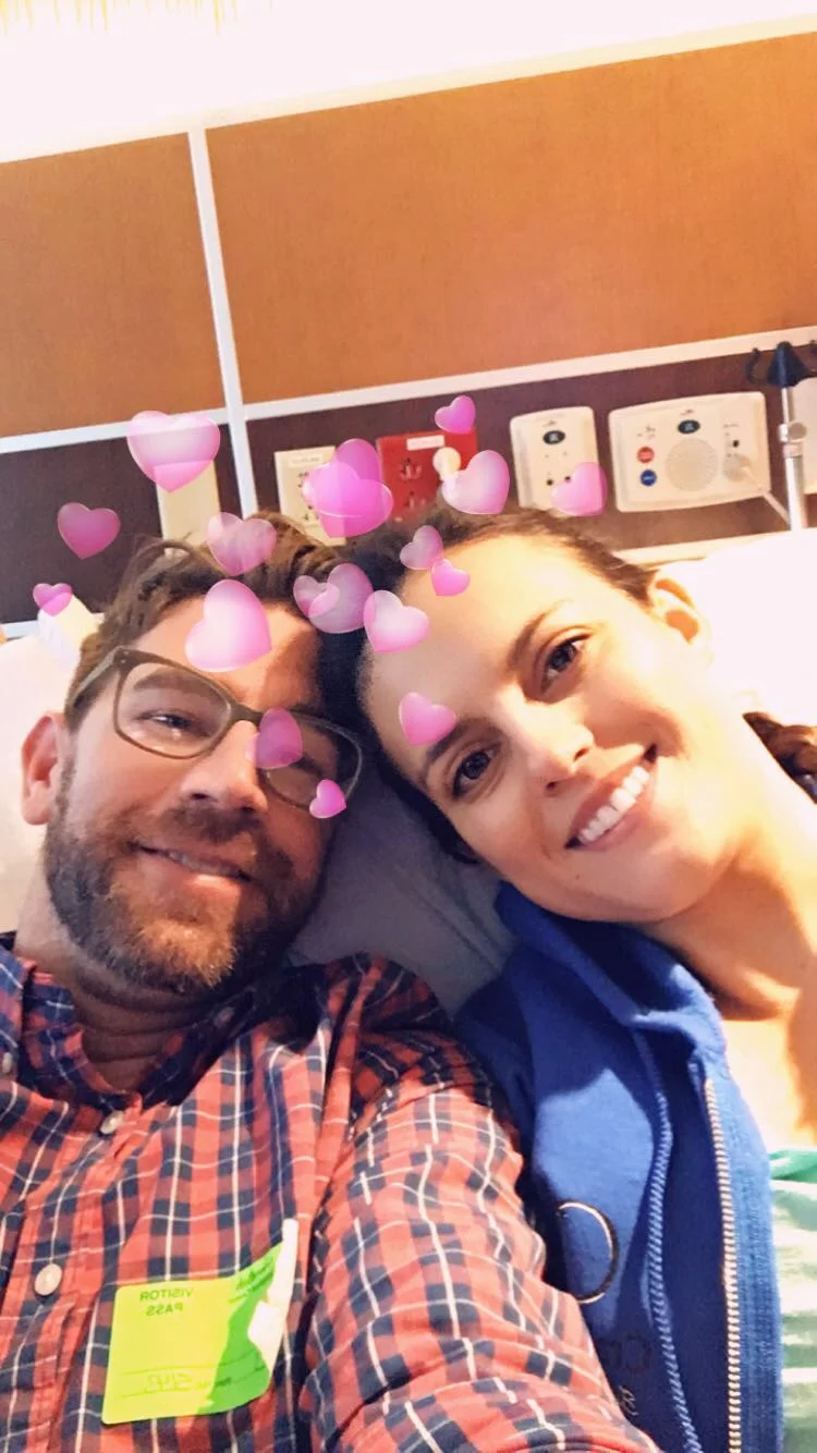 Healing in my hospital room right after surgery with Cory.