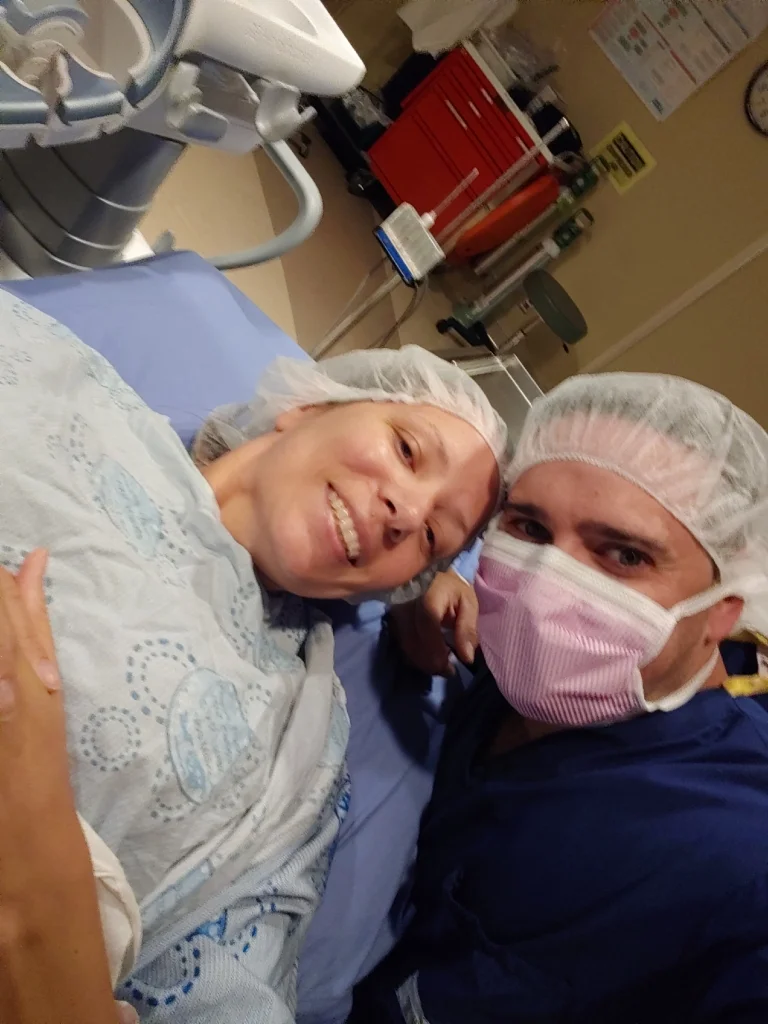 Sandra and her husband, Jason, at their second frozen embryo transfer.