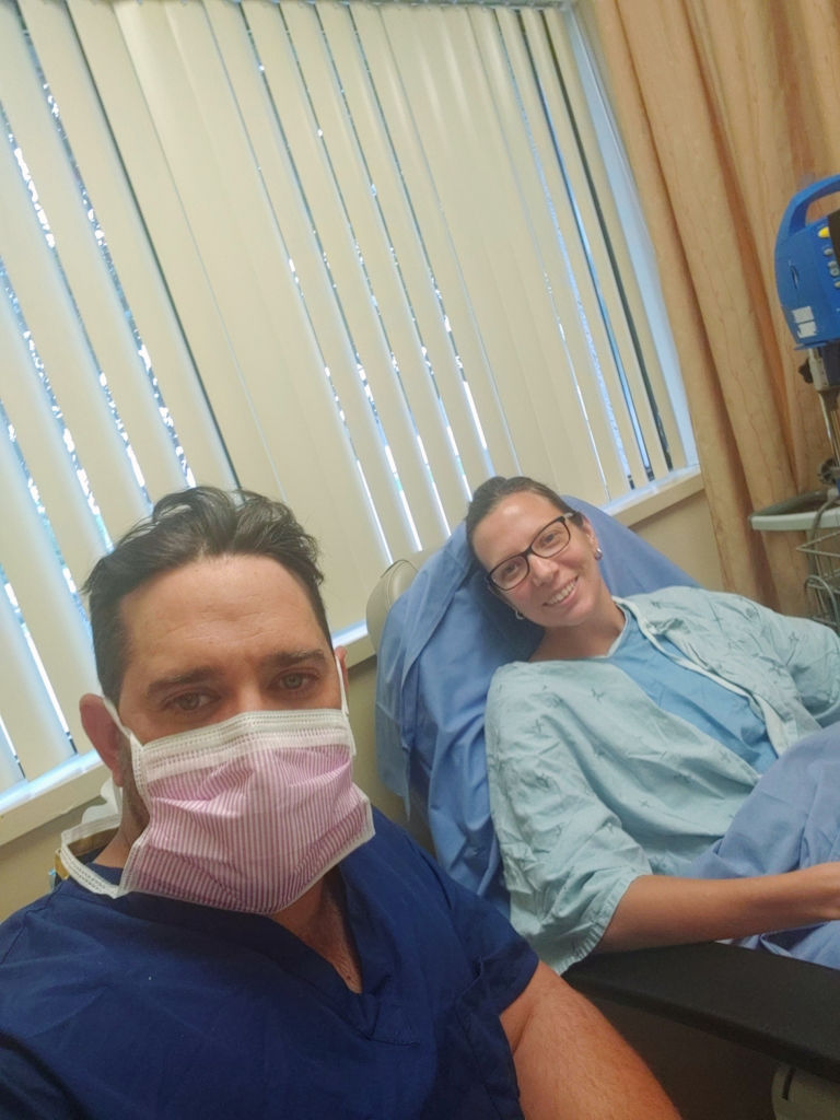 Sandra and her husband, Jason, at their third frozen embryo transfer.