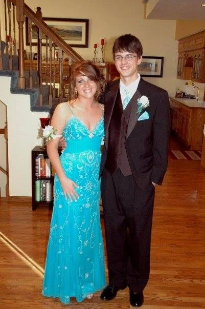 Here I am heading to senior prom with my tediously applied fake tan and sucking in my gut like my life depended on it for this photo.
