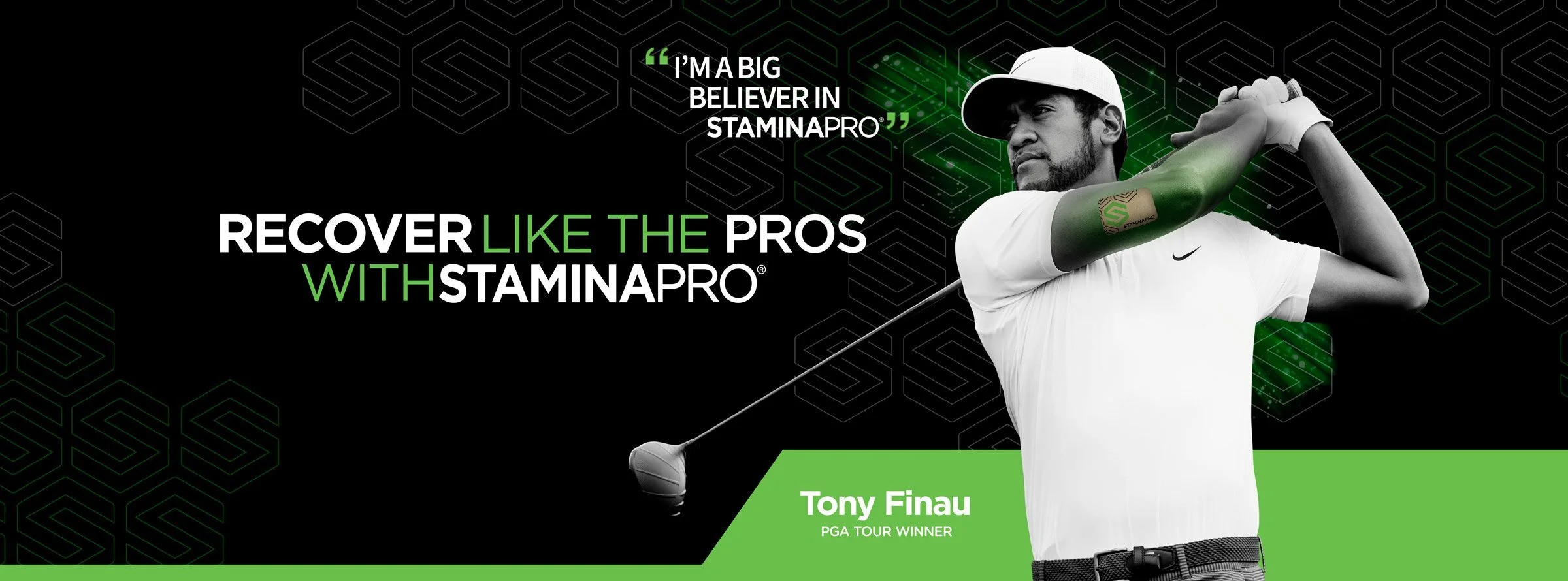 Tony Finau uses StaminaPro Active Recovery patches.