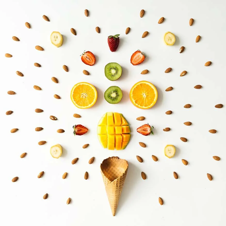 cone and fruits for gelato