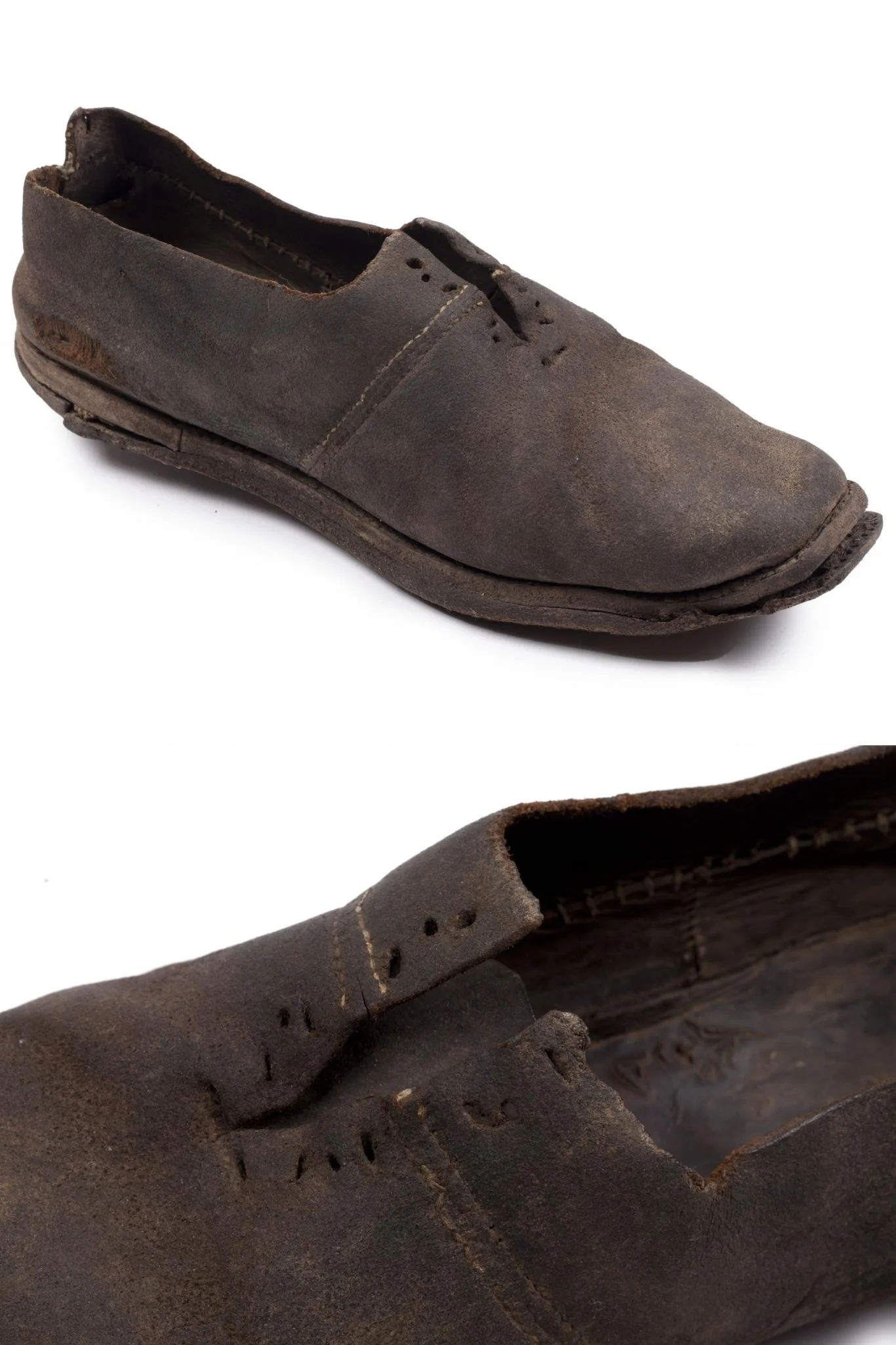 Hyde Park Barracks archaeology collection, HPB/UF56 1819–1848 Known as crab shells or hopper dockers in the convict ‘flash’ slang language, two or three pairs of shoes were issued to each convict annually. This leather convict shoe was discovered by archaeologists beneath the floor of the north eastern sleeping ward on Level 2 of Hyde Park Barracks. The Board of Ordnance and broad arrow stamp 'B↑O' on the inner sole confirms that it was made for the government, probably at the shoemaking and tailoring establishment at Hyde Park Barracks, which was established in 1826.