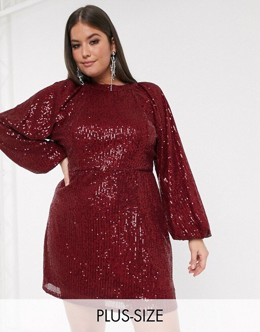 ASOS Missguided Plus balloon sleeve sequin dress in red, $80.00