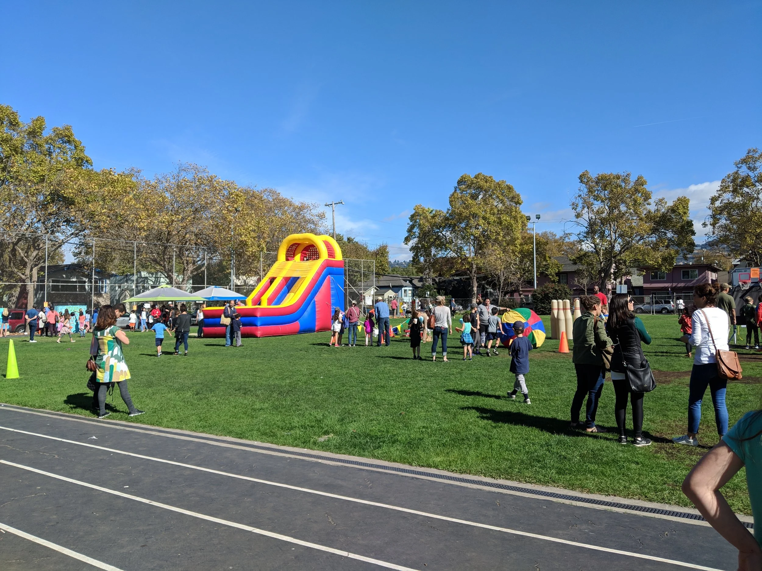The Carnival is held on the Rosa Parks Field and the food service is in the cafeteria.