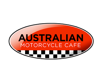 For Australian motorcycle travelers, the logo leans into racing culture with a bold red badge and checkered flag detail, signaling a café built for the road.