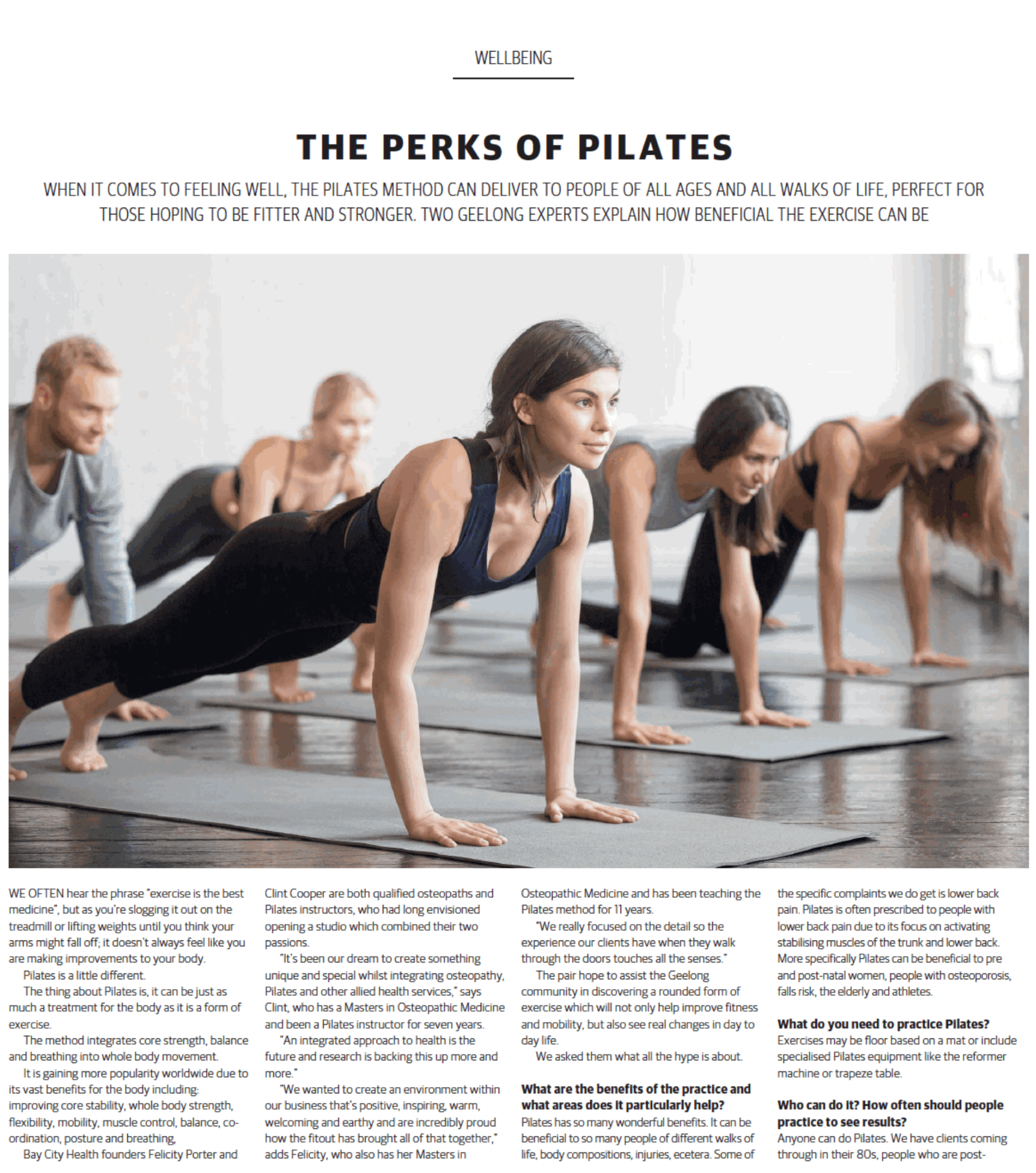 Geelong Times Magazine article - Perks of Pilates Bay City Health