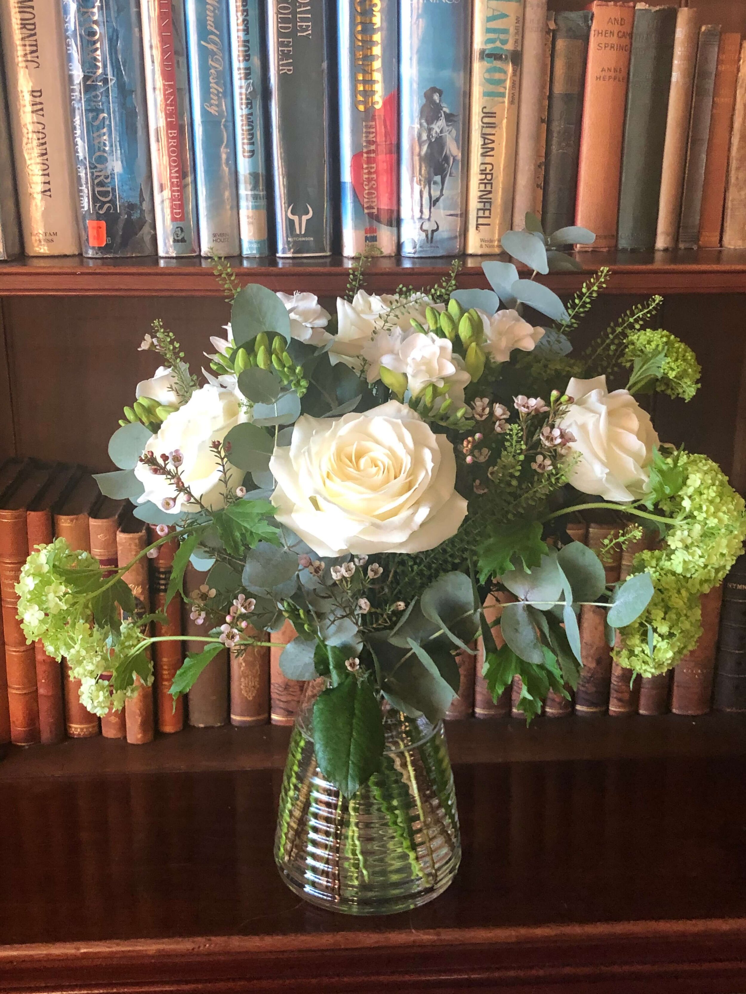 White corporate bouquet in library