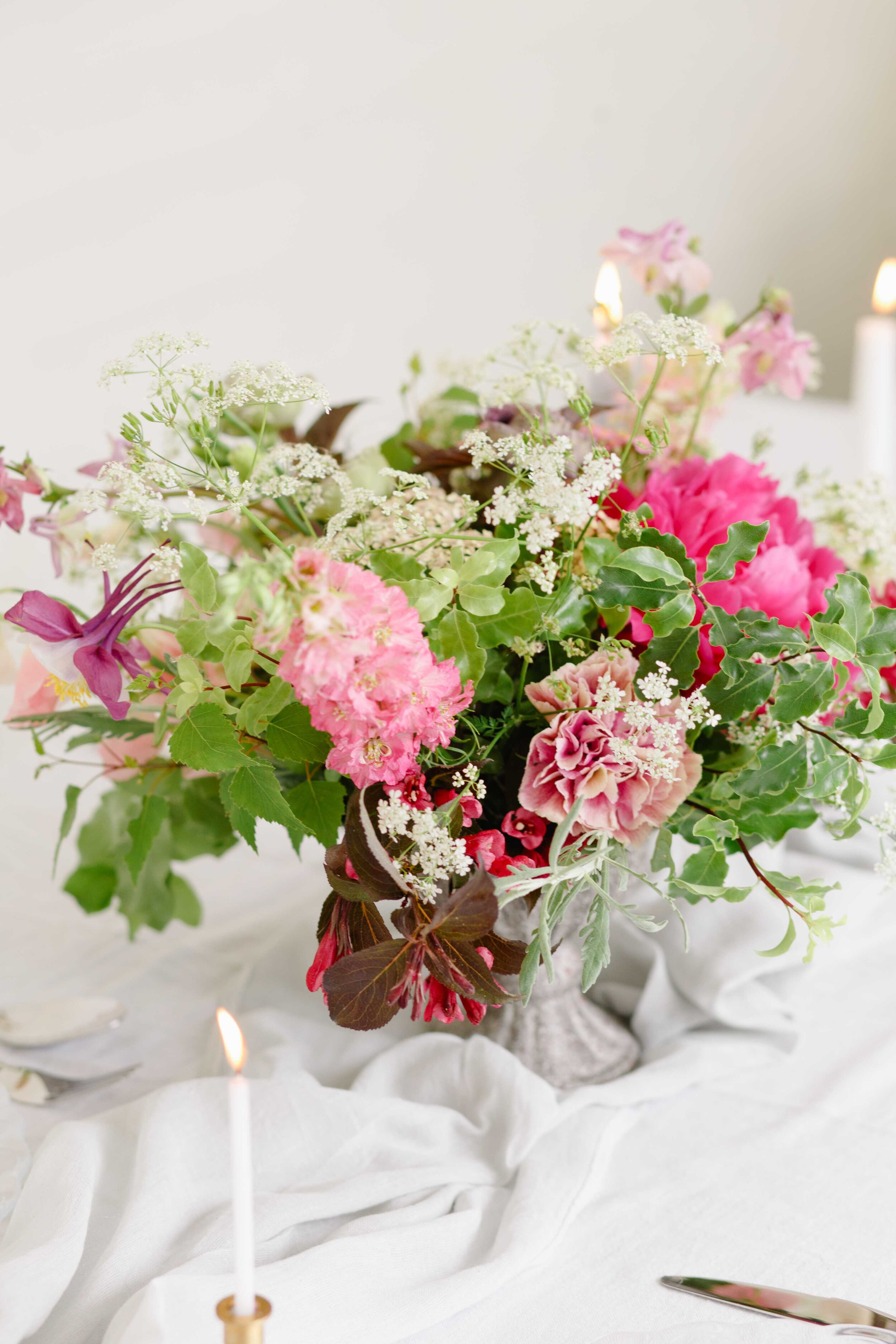pink floral table centrepiece