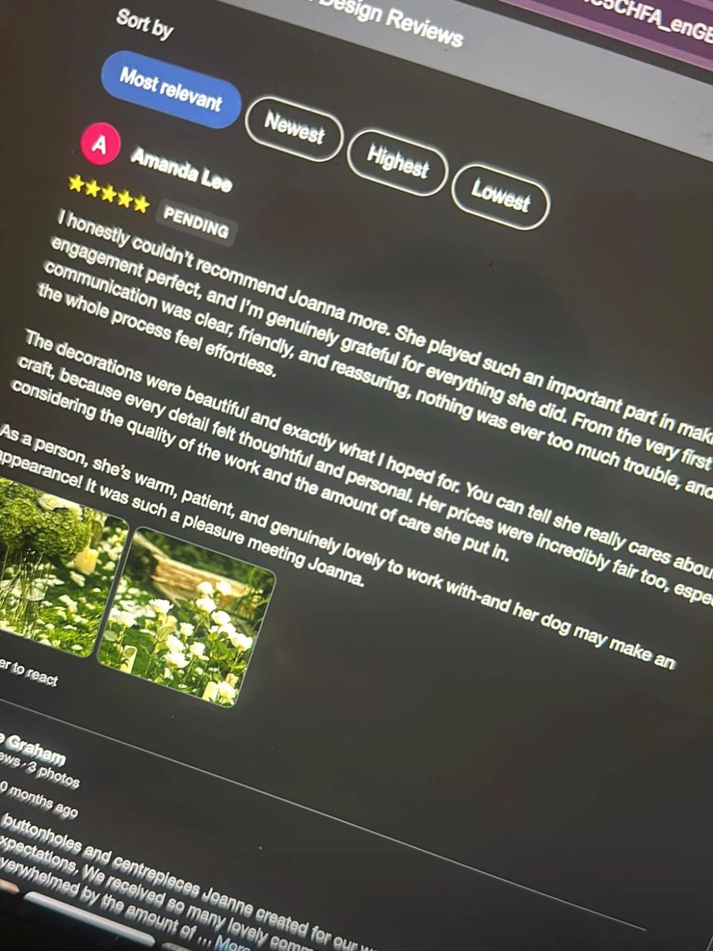 Another 5* Google Review, and what an incredible review it is! Thanks so much guys, it was a real joy to work with you and create your proposal flowers, such a beautiful day, and you are so very welcome 🥂