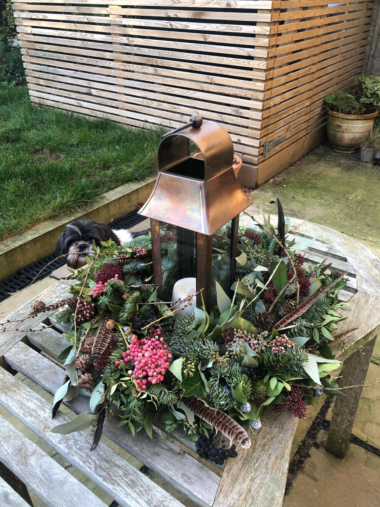 Tonight is Twelfth Night, marking the end of the festive season. It is therefore time to repurpose my rather splendid wreath. It will now earn its keep as a gorgeous centrepiece for my patio table until Spring wakes up the garden. What will you do wi