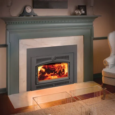 The Lopi Small Flush Hybrid Fyre wood insert is available at Ferguson's Fireplace & Stove Center.