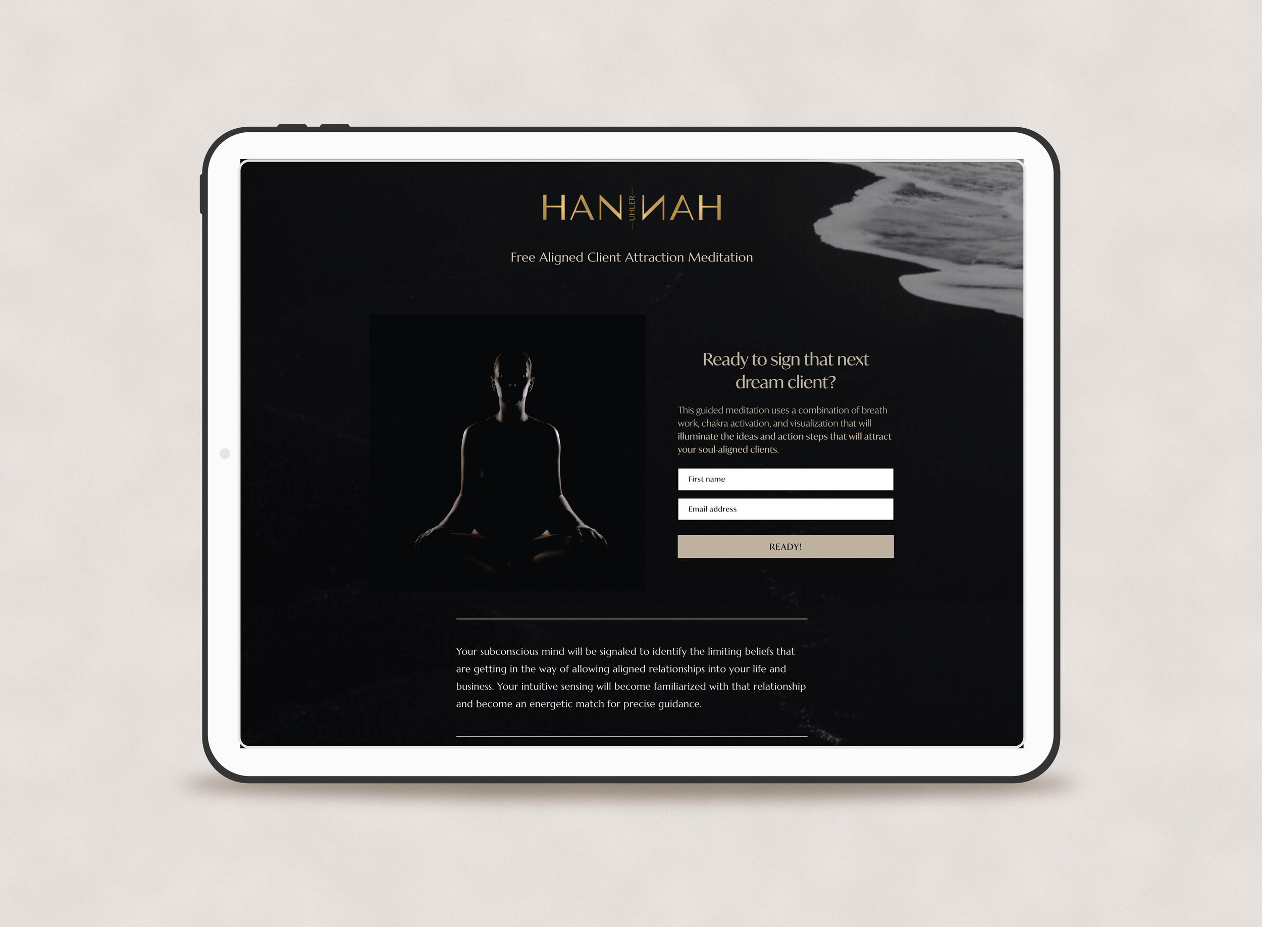 Hannah Uhler Website Design Meditation by Paula Hail Studio Brand Strategy Brand Identity iPad.jpg