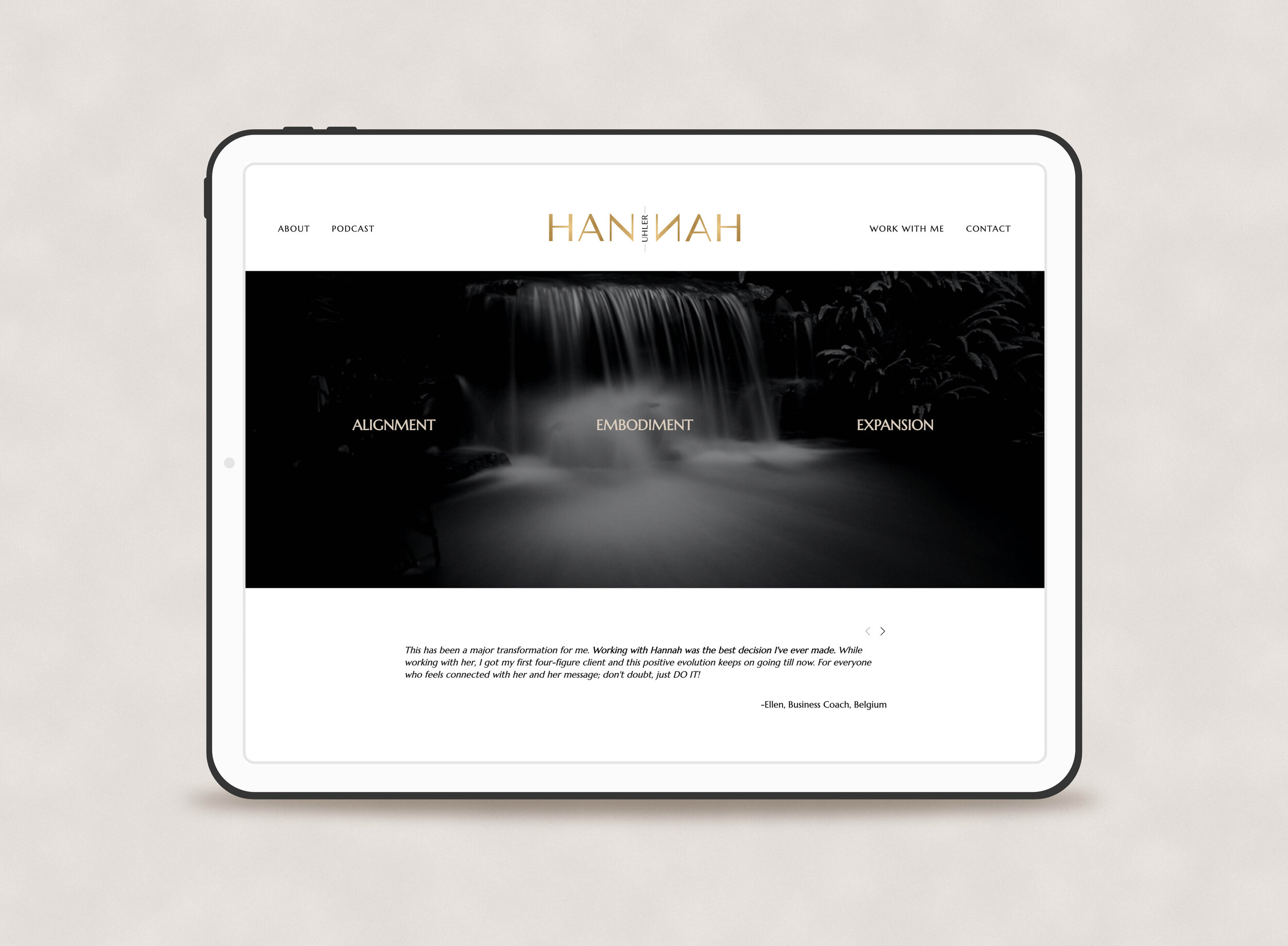 Hannah Uhler Website Design Work with me page by Paula Hail Studio Brand Strategy Brand Identity iPad.jpg