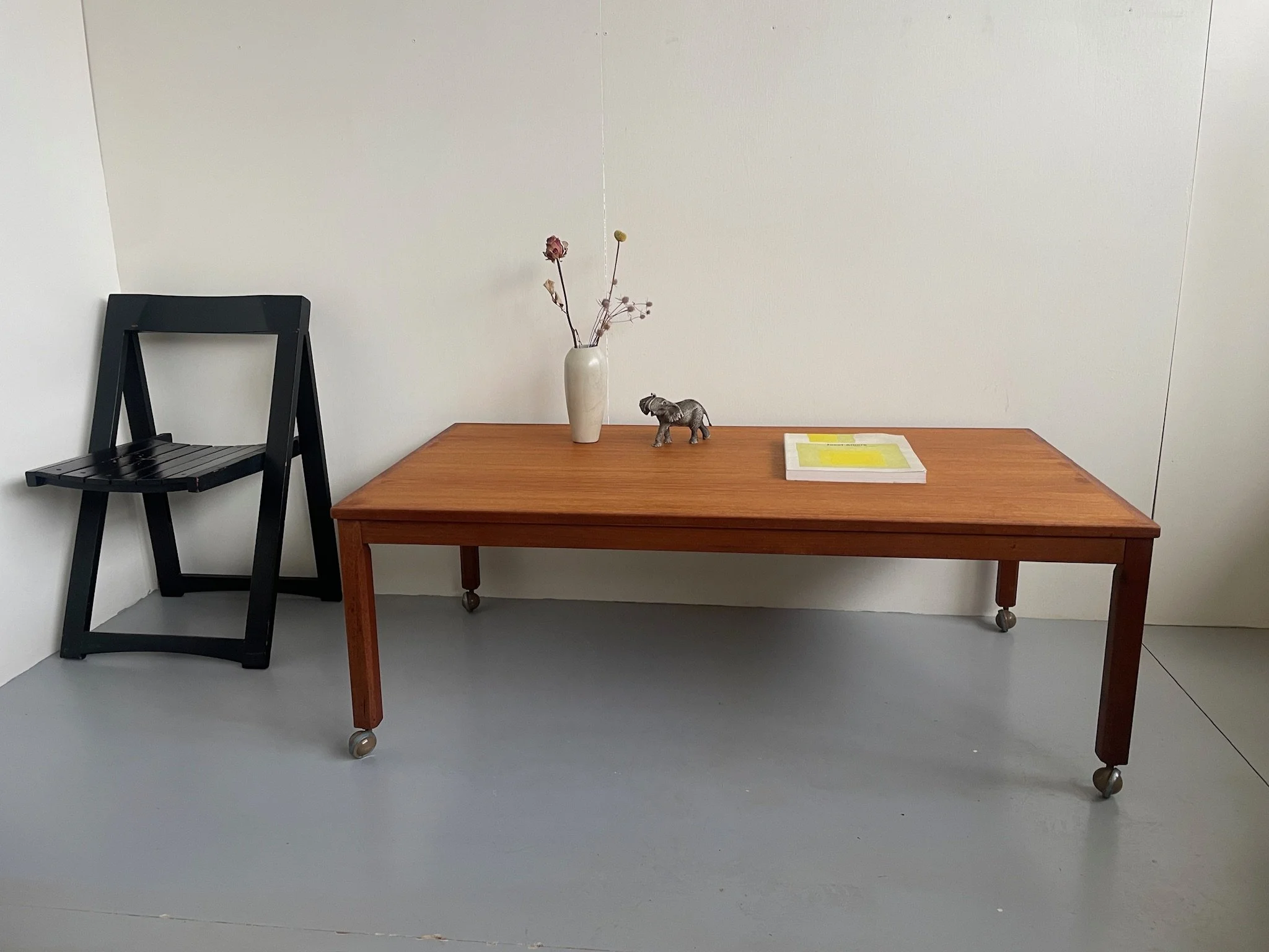 Extra large Danish teak coffee table mid century modern with castor wheels
