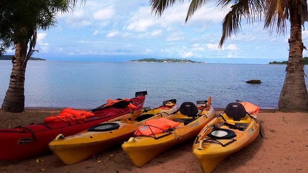 Lake Shore Lodge Tz - Lake Tanganyika - Activities - Kayaking - Kayaks with palm trees.jpg