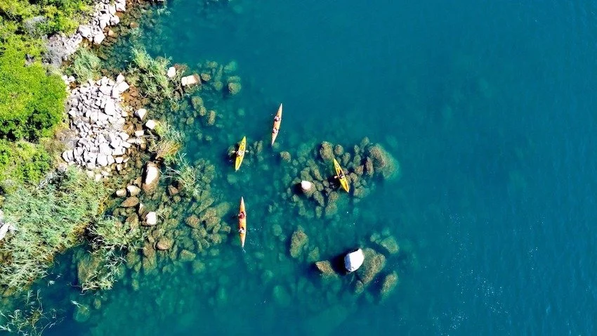 Lake Shore Lodge Kayaking Aerial over rocks.jpg