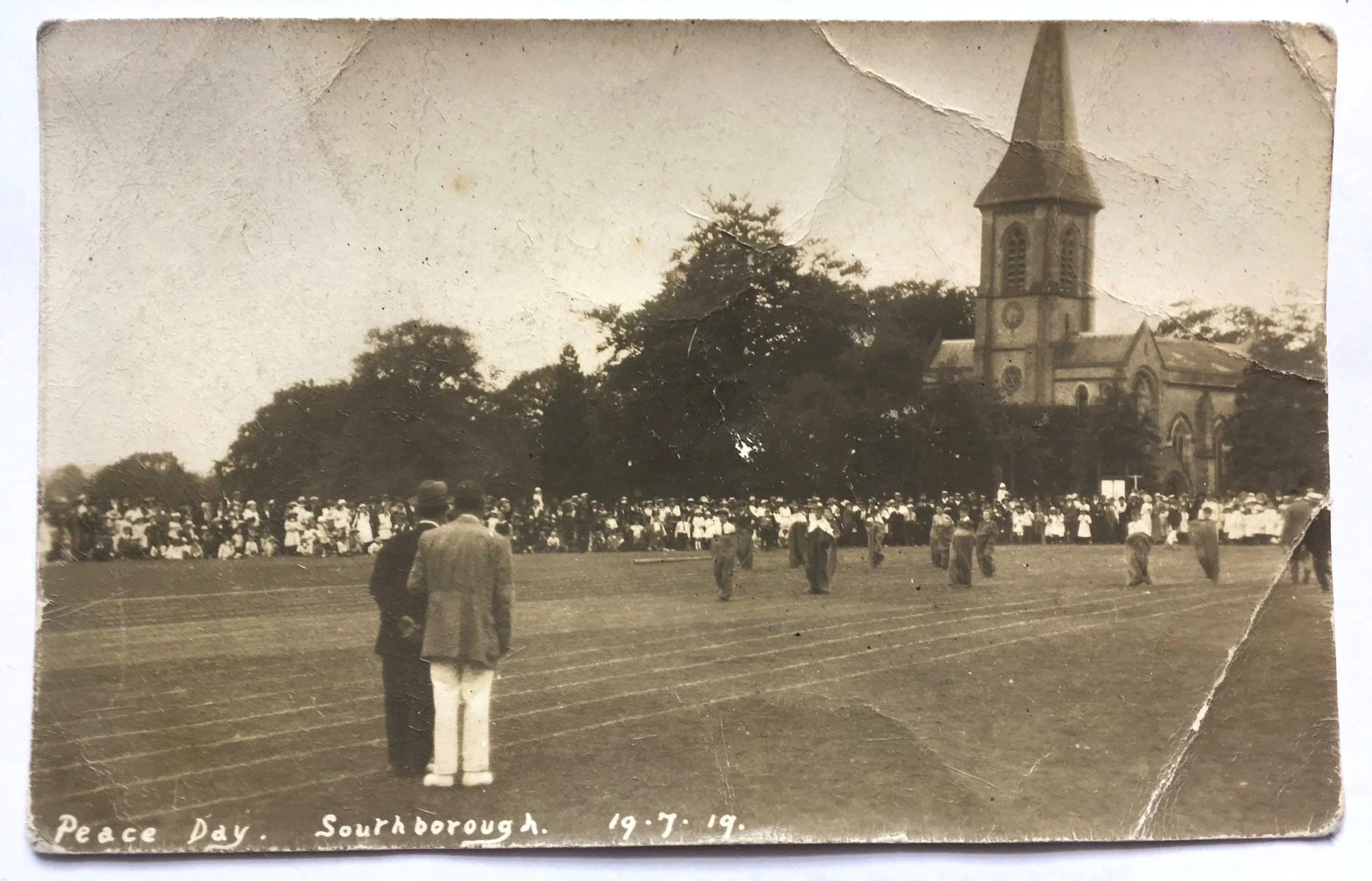 Sack race in front of St Peter’s Church on the Common.