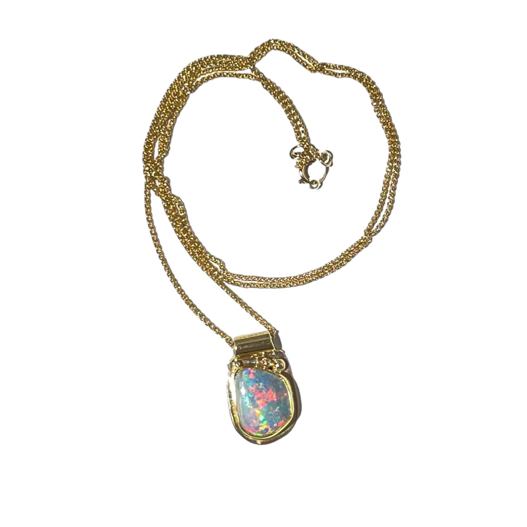 Magic Mirror - Yellow Gold Oval Ethiopian Opal Pendant - Dianna Rae Jewelry
