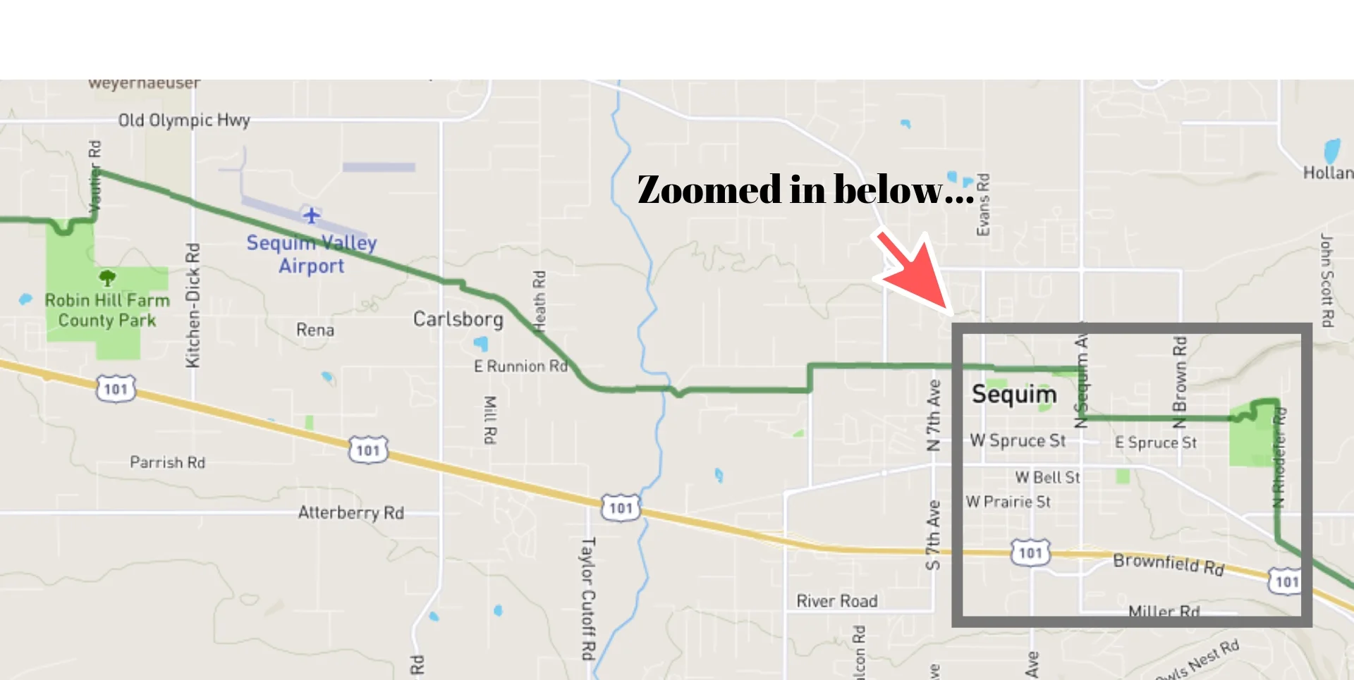 Smooth sailing for everyone until we hit Sequim central. Even that’s not too bad, so long as you have someone to push the walk button at intersections…