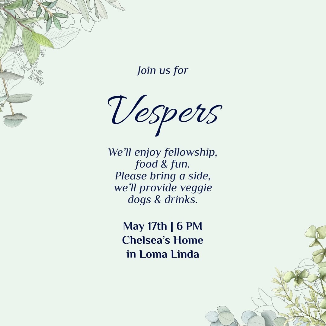 Join us next weekend, May 17-18, for a weekend full of fun, fellowship, and worship. We will kick things off with a Dinner and Vespers on Friday at 6 PM at Chelsea&rsquo;s home (DM for address). Rooted will provide the veggie dogs, buns, and drinks, 